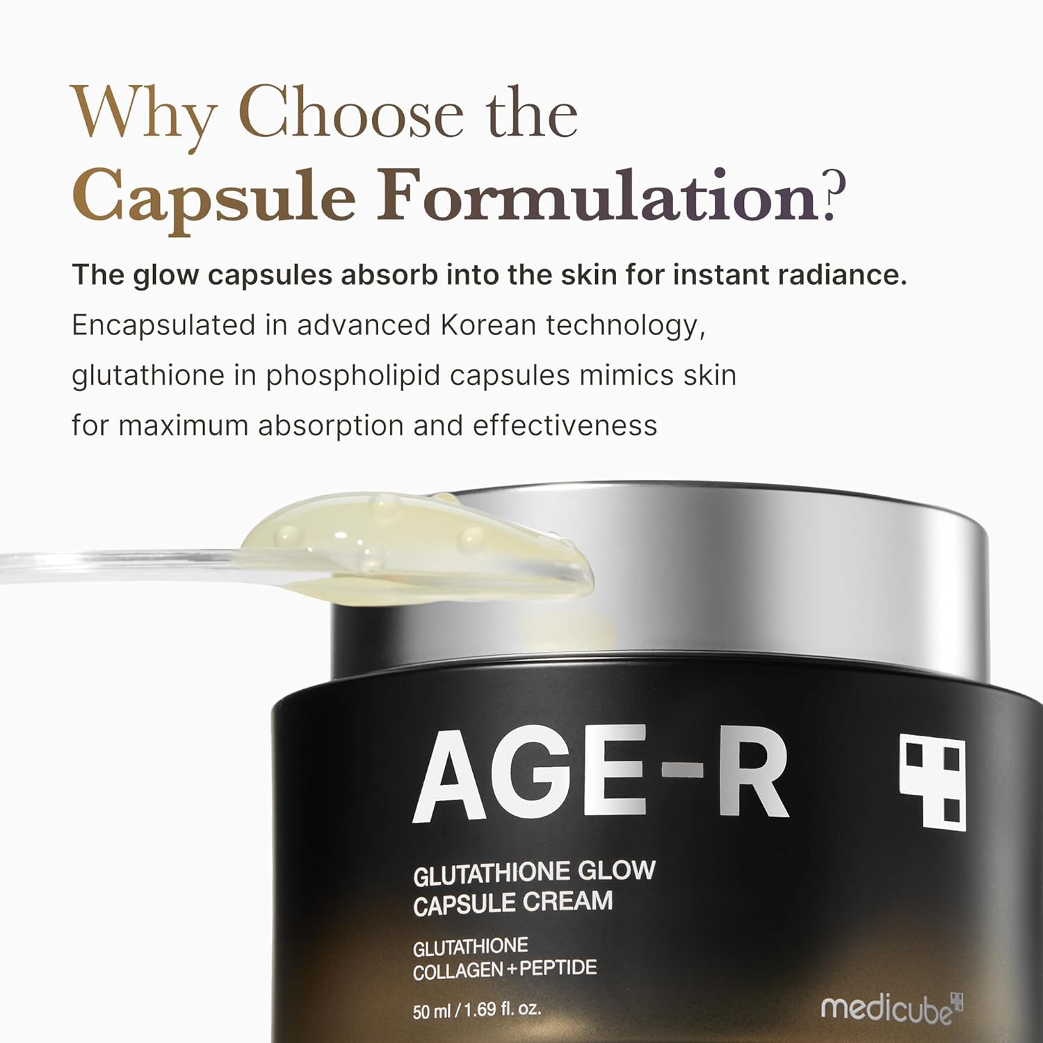 medicube AGE-R Glutathione Glow Capsule Facial Cream - Instant Lifting Moisturizer - Collagen Peptide For Hydrating Glow - Improve Blemishes, Uneven Skin Tone - Korean Skin Care 1.69 fl.oz